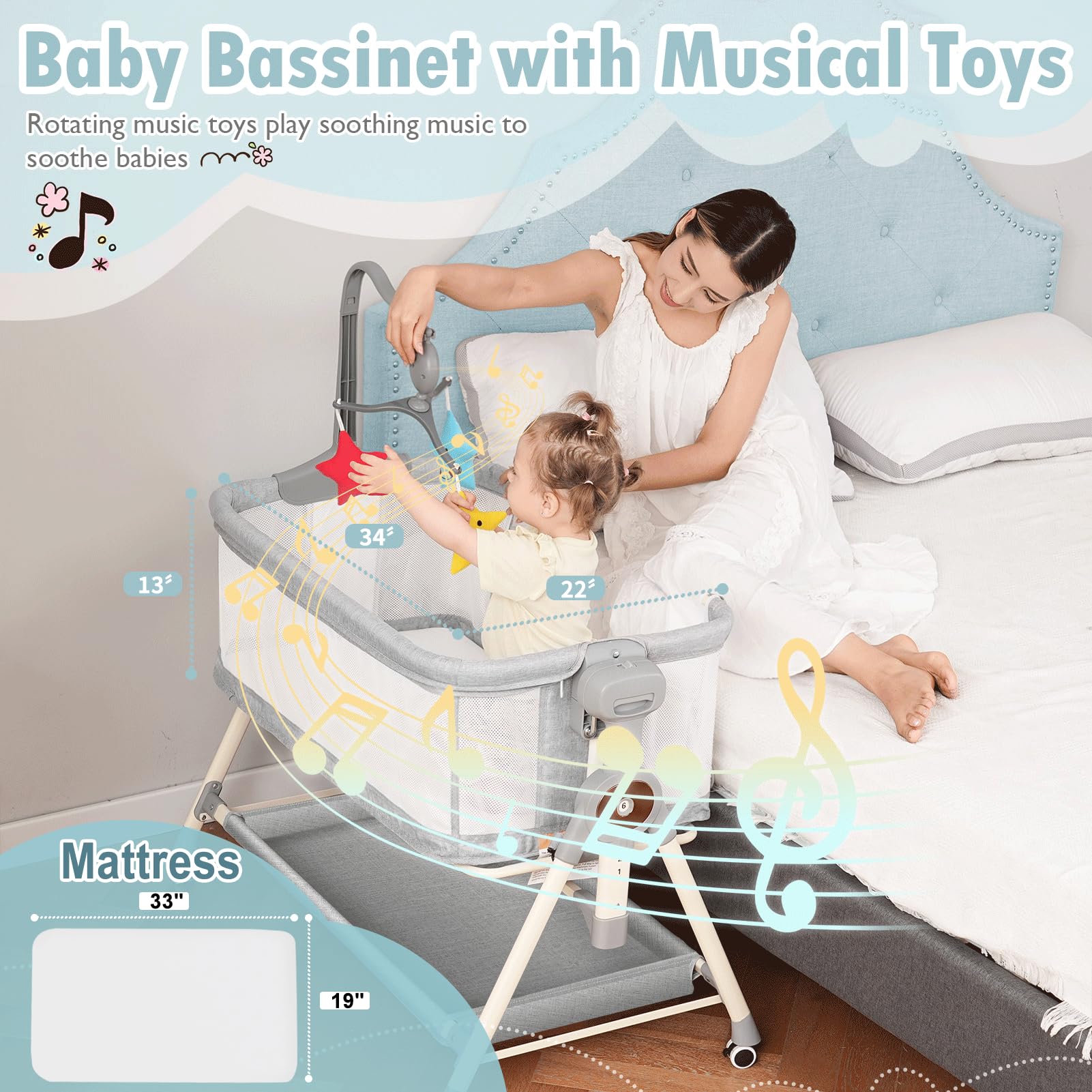 3-in-1 Rocking Bassinet with Musical Toys