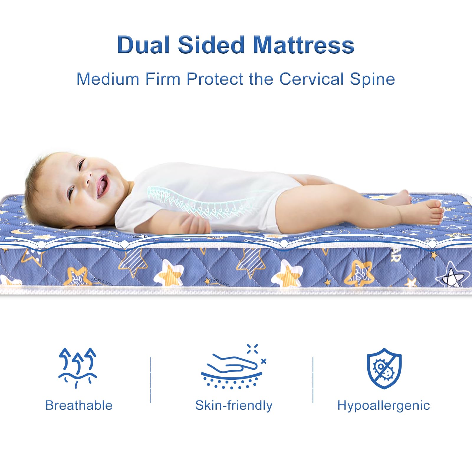 Premium Crib and Toddler Mattress - Firm Breathable Hypoallergenic