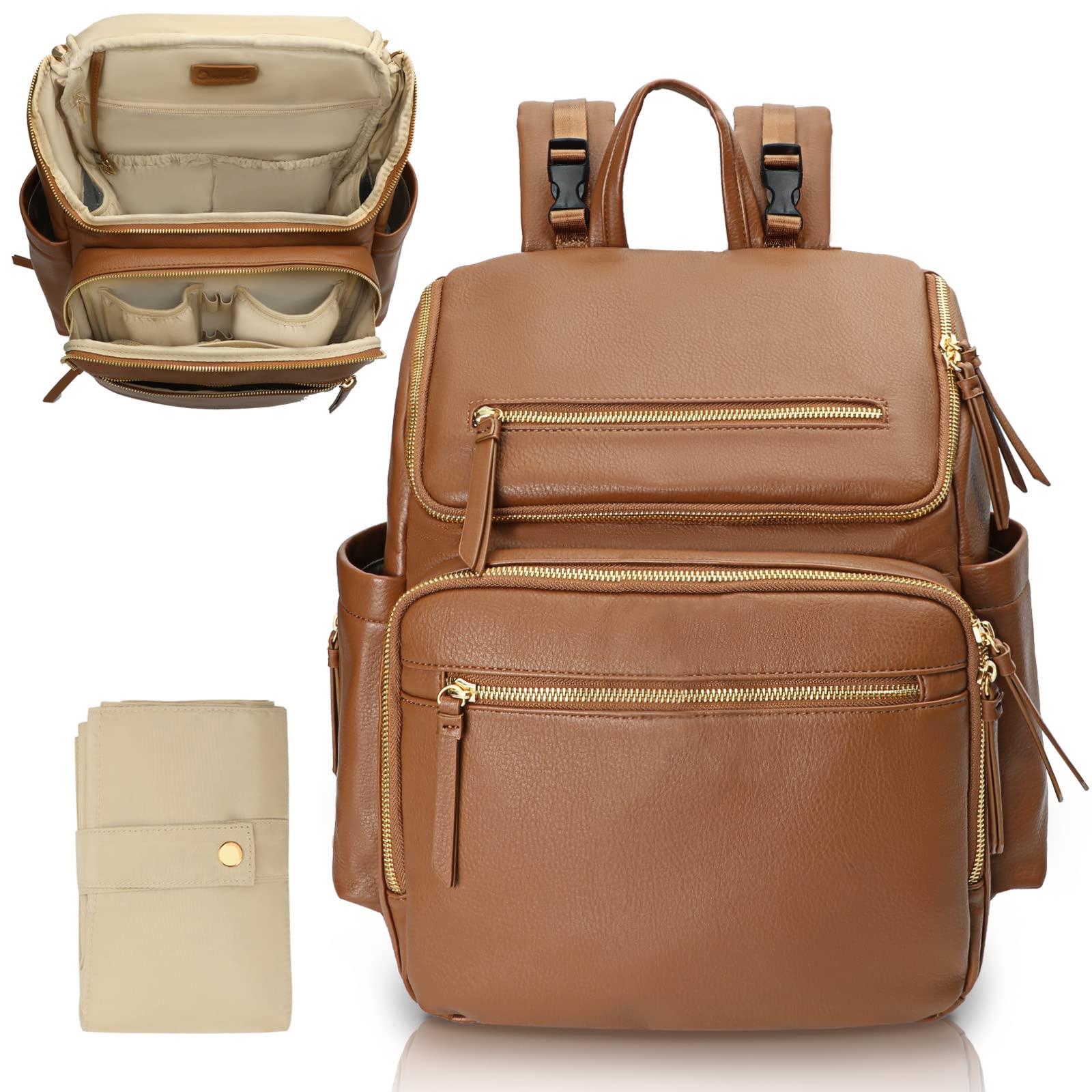 Bag Backpack Large Baby Diaper Bag Leather with 17 Diaper