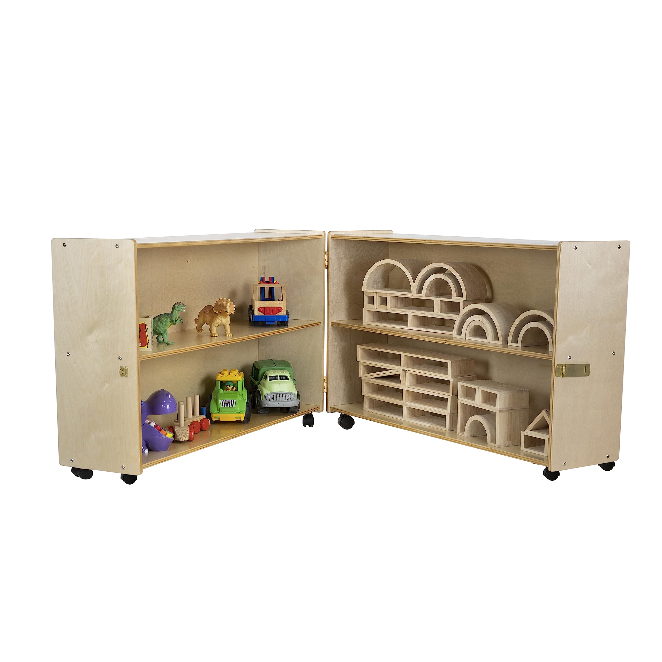 Folding Storage Cabinet with Casters 4 Compartment Birch Plywood