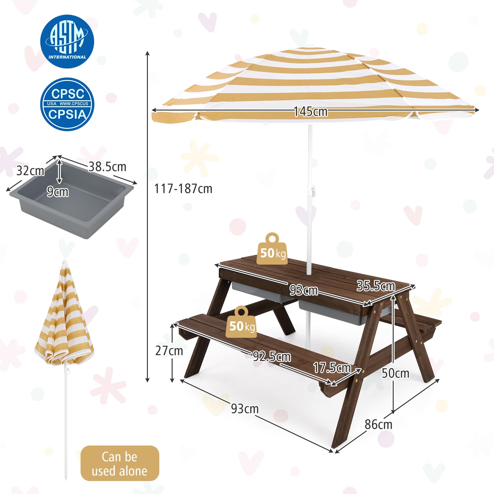 4-in-1 Cedar Kids Picnic Table with Umbrella