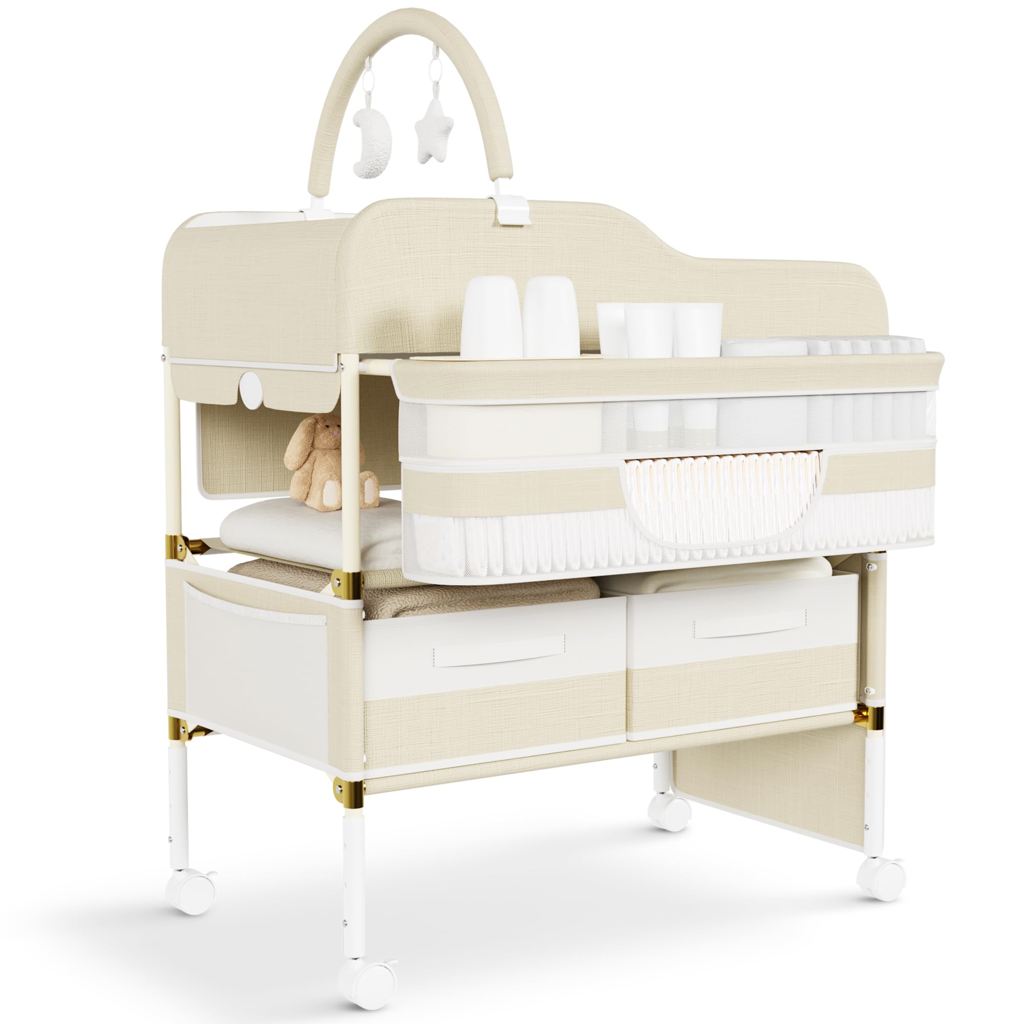 Portable Baby Changing Table with Wheels and Storage