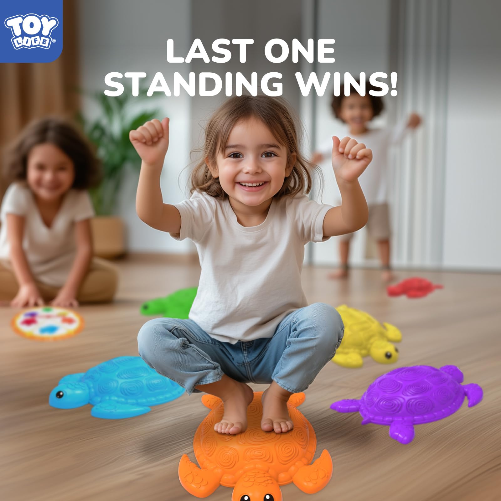 TOY Life 10 Pcs Turtle Balance Stepping Stone for Kids, Indoor Outside Toys for Kids Ages 4-8, Toddler Outdoor Toys, Stepping Stones Game, with Cards and Spinner