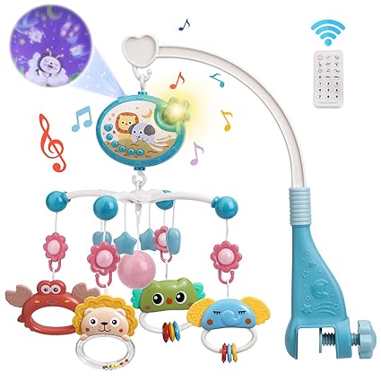 Crib Mobile with Music and Lights,Baby Mobile for Crib with Hanging Rotating Rattle Toy
