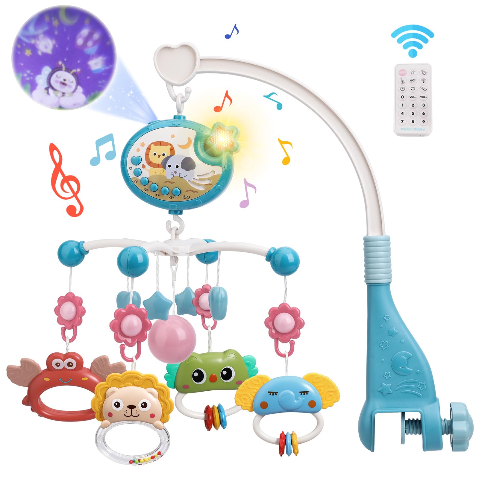 Crib Mobile with Music and Lights,Baby Mobile for Crib with Hanging Rotating Rattle Toy