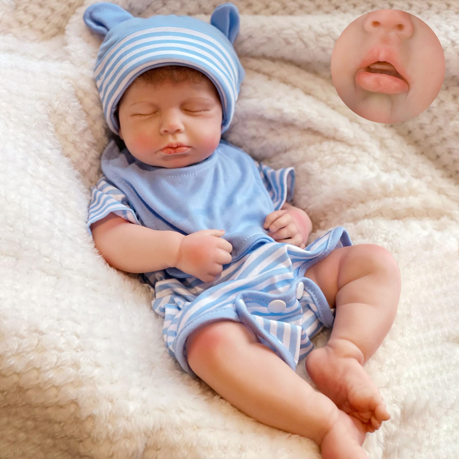 18 inch Full Body Silicone Baby Doll Boy Sleeping Baby with Open Mouth Realistic Weighted
