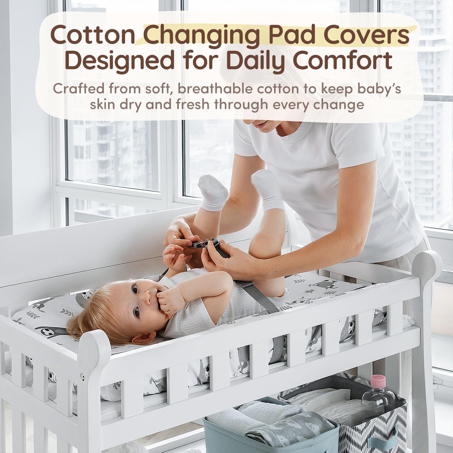 Neutral Baby Crib Bedding Set 5-Piece with Comforter, Fitted Sheets, Skirt & Changing Pad Cover