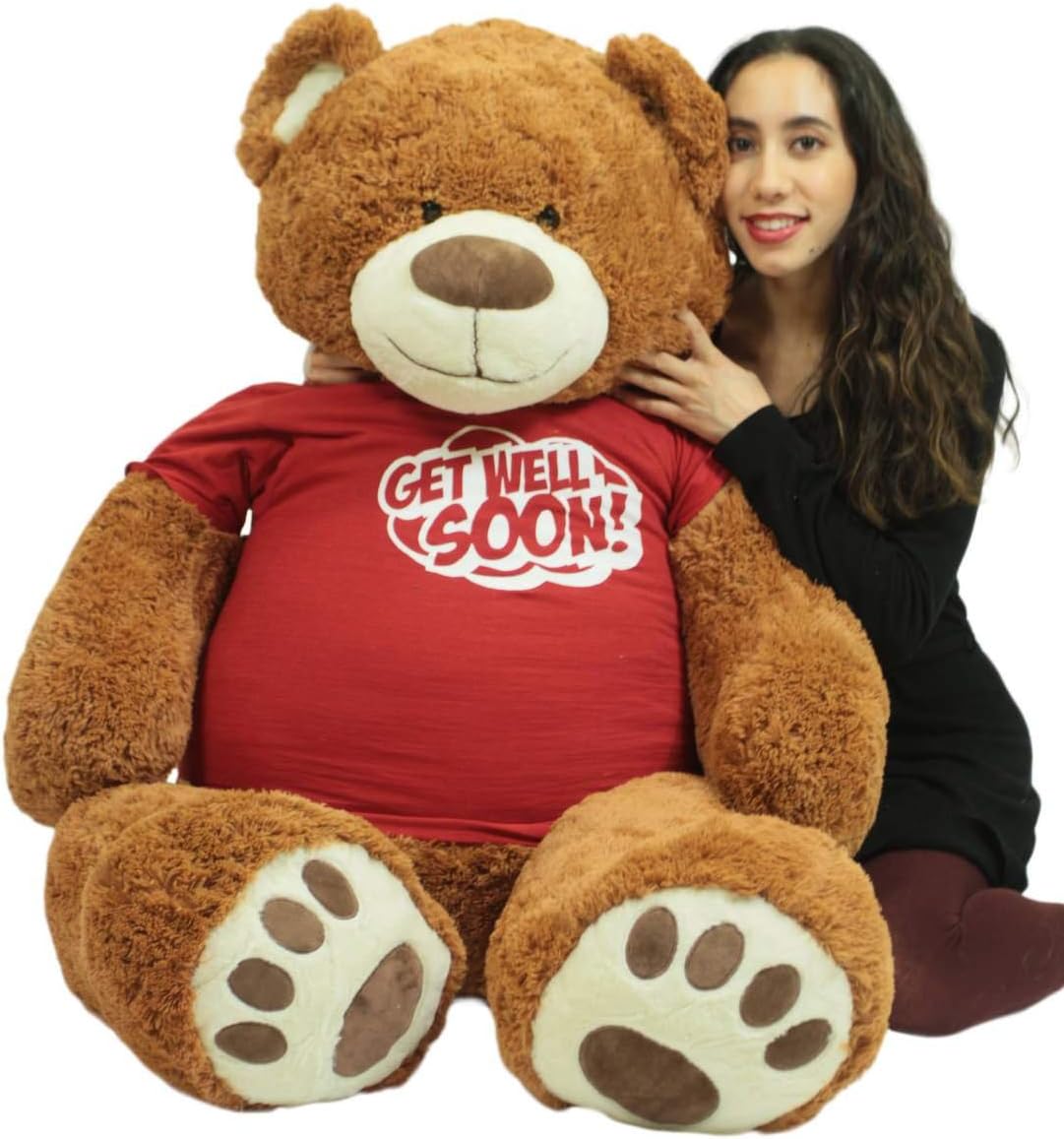 Giant Teddy Bear with Get Well Soon T-Shirt - Huge 5-Foot Plush Teddybear - Stuffed Animal - Loving Gift - OSO de Peluche - Cute Oversized Plushie - Jumbo Bear to Show You Care