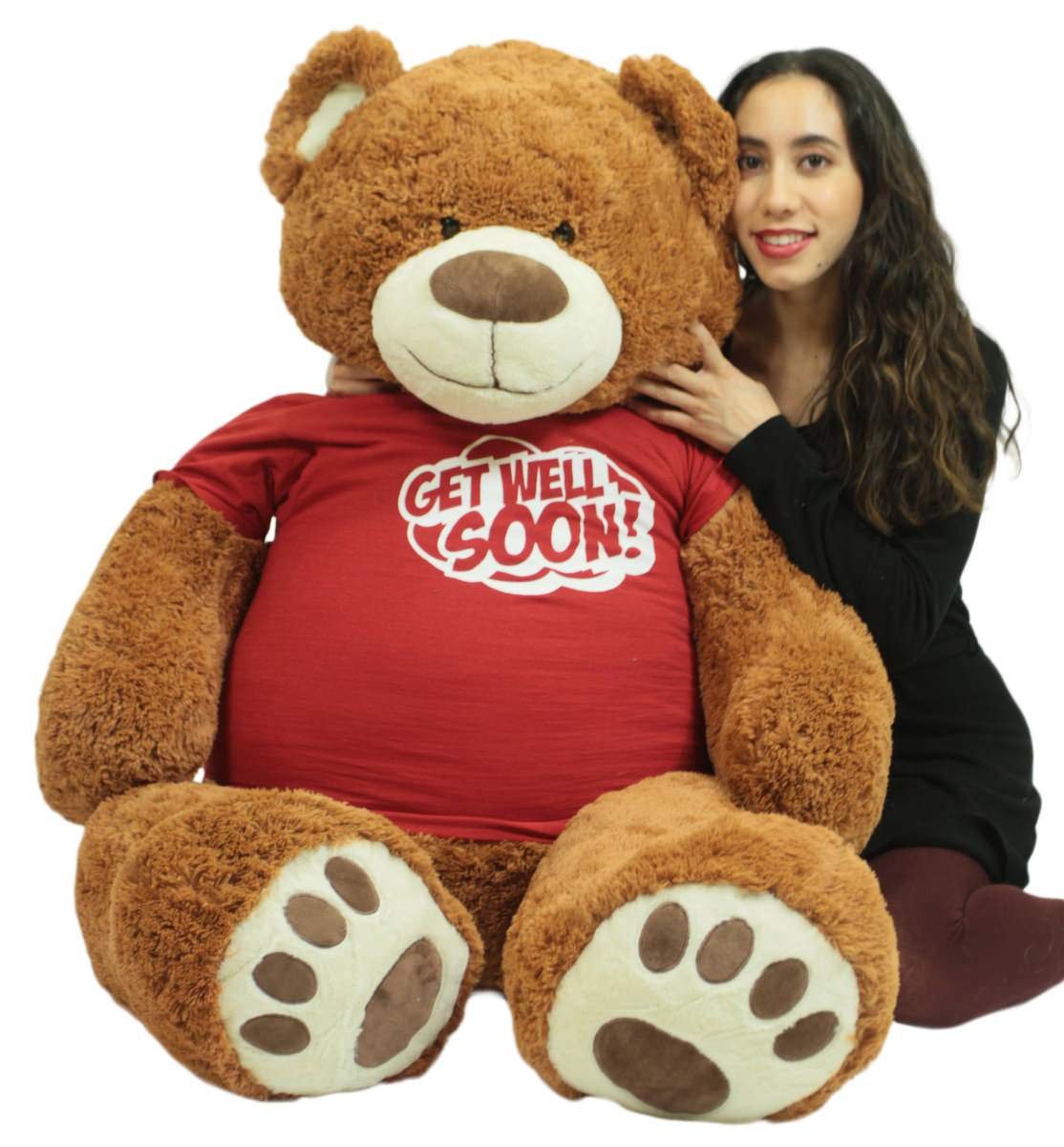 Giant Teddy Bear with Get Well Soon T-Shirt - Huge 5-Foot Plush Teddybear - Stuffed Animal - Loving Gift - OSO de Peluche - Cute Oversized Plushie - Jumbo Bear to Show You Care