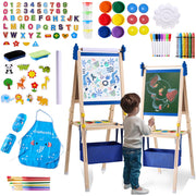 Art Easel for Kids - Adjustable Wooden Double-Sided Magnetic Whiteboard and Chalk