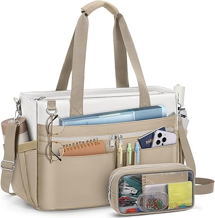 Teacher Tote Bag for Women 15.6 Inch Laptop Briefcase with Clutch Bag