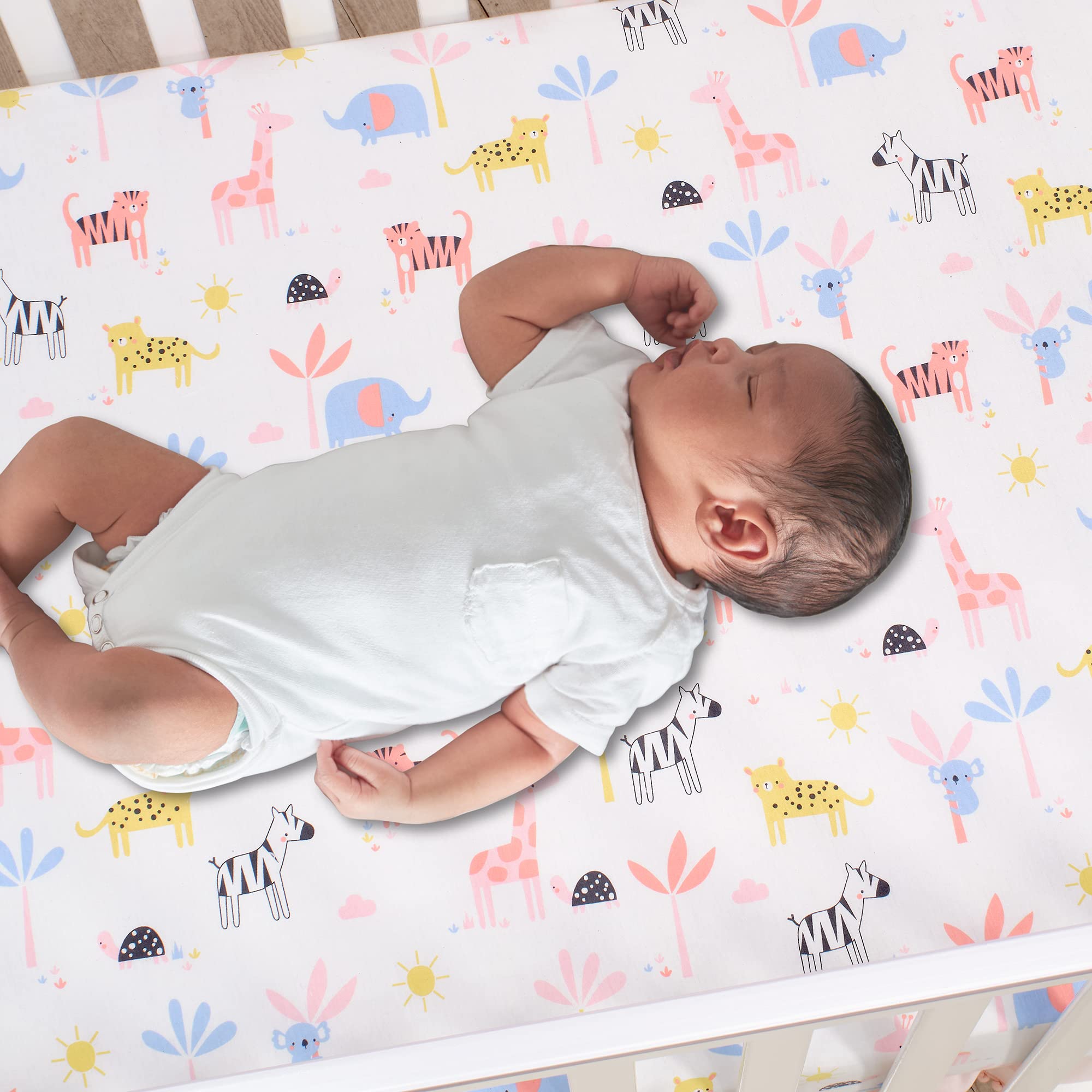 5-Piece Crib Bedding Set - Pastel Safari Animals