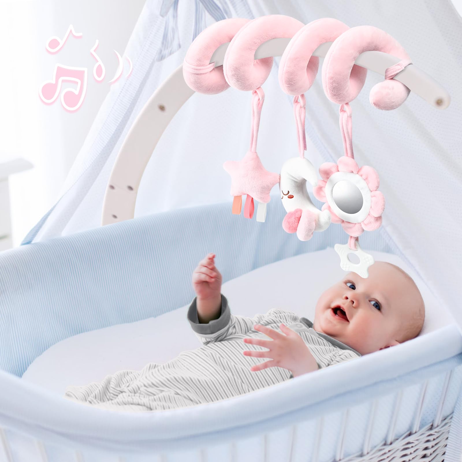 Spiral Car Seat & Stroller Activity Toy, Crib Hanging Rattles Toys for Ages 0-12 Months