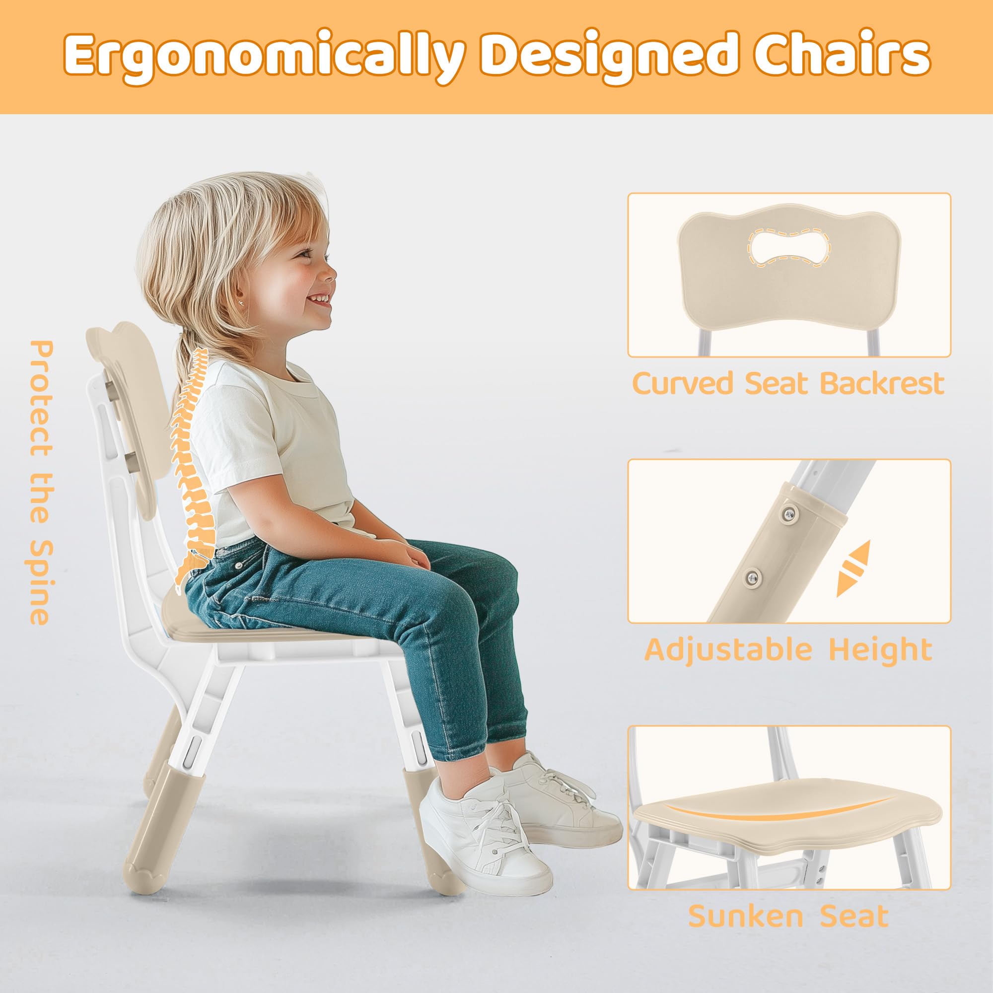 Height Adjustable Kids Table and Chairs Set