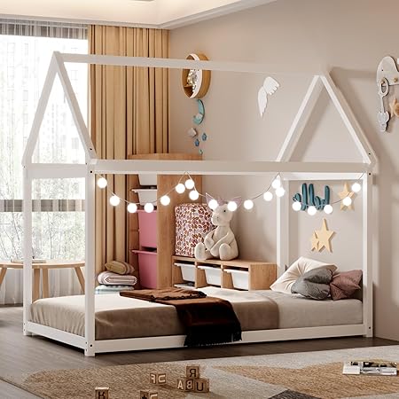 Twin House Bed, Wood Montessori Bed Frame