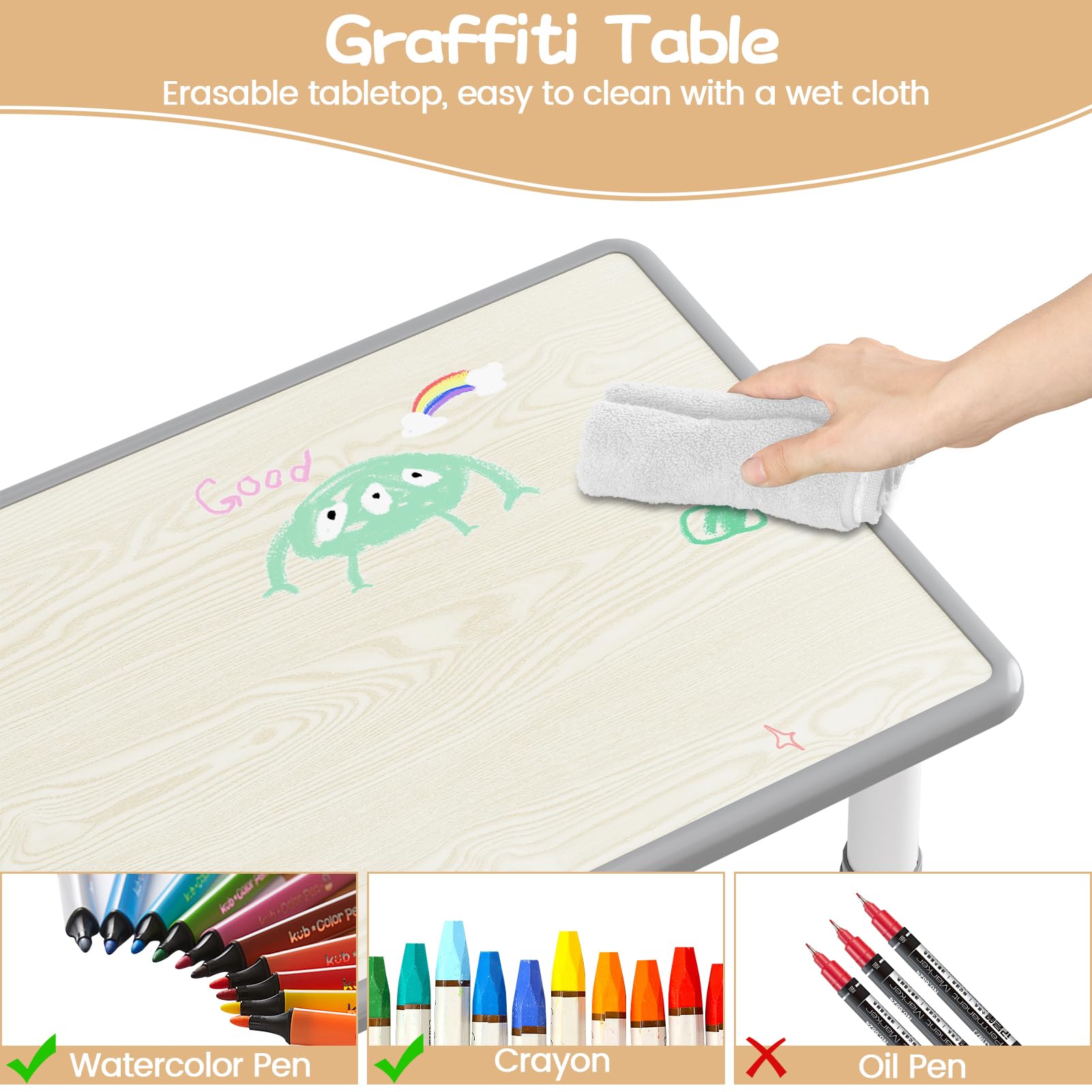 Height Adjustable Kids Table and 6 Chairs Set