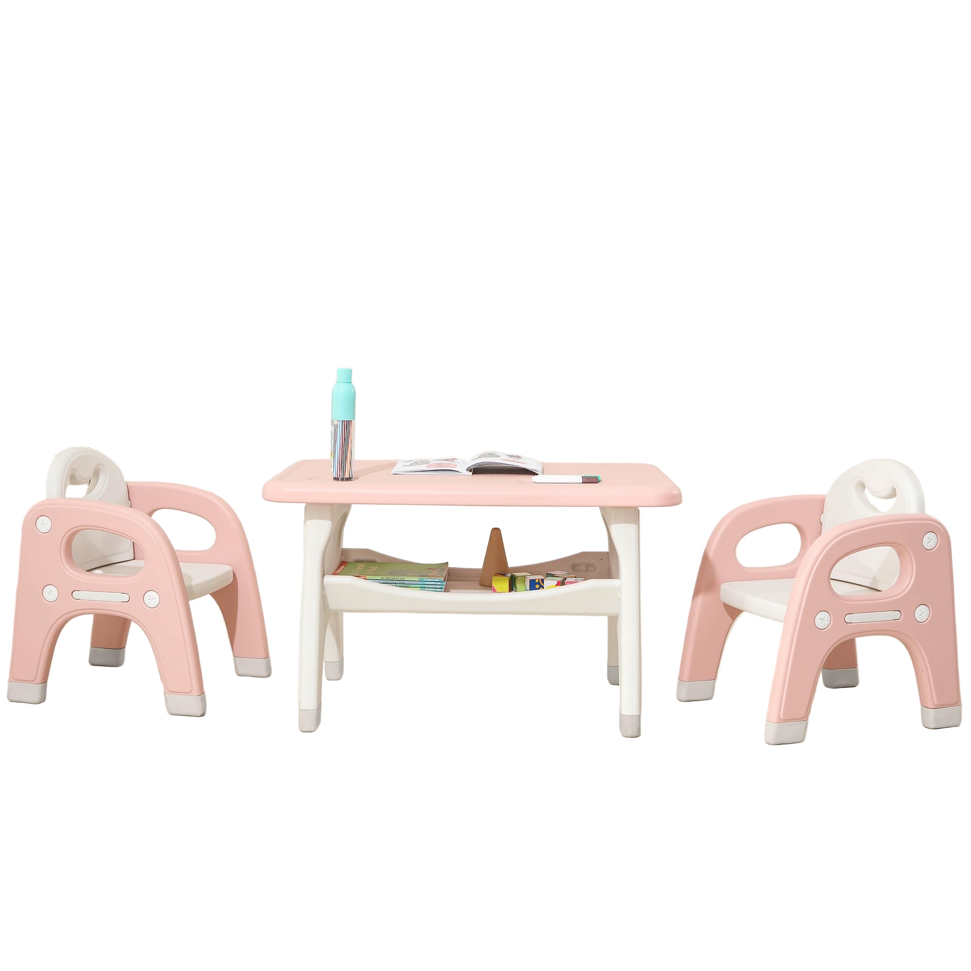 Kids Table and 2 Chairs Set, Toddler Activity Table Set with Storage Shelf