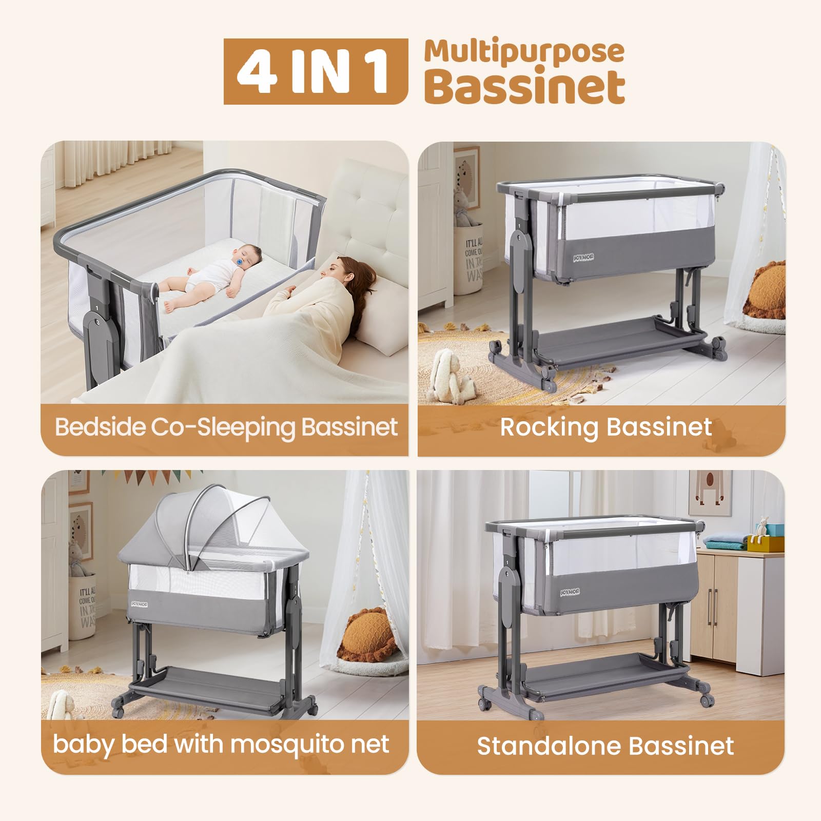 Bedside Baby Bassinet with Adjustable Height