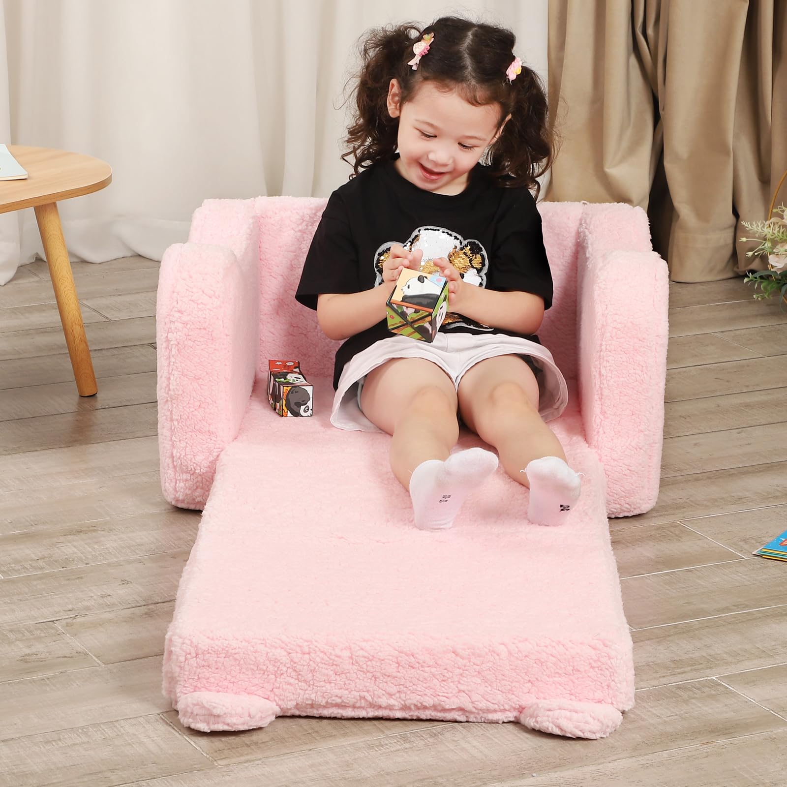 Kids Chairs for Toddler, 2-in-1 Toddler Soft Sherpa Couch Fold Out