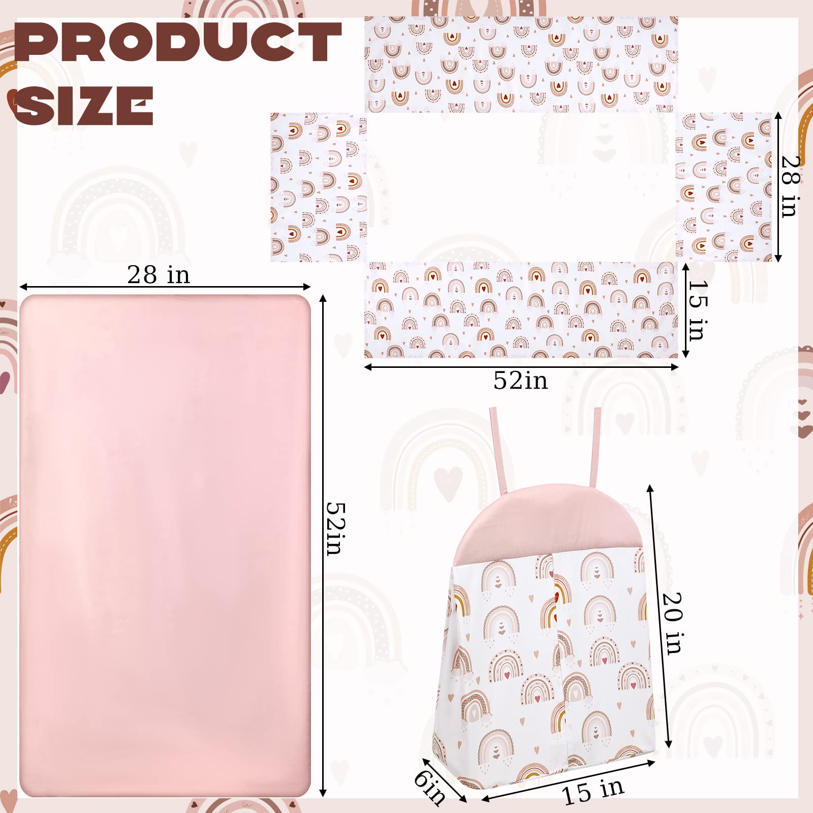 Rtteri 4 Pieces Baby Crib Bedding Set, Nursery Bedding Standard Size Soft Baby Bedding Set Including Crib Skirt, Blanket, Sheet and Diaper Stacker for Girls and Boys(Boho)