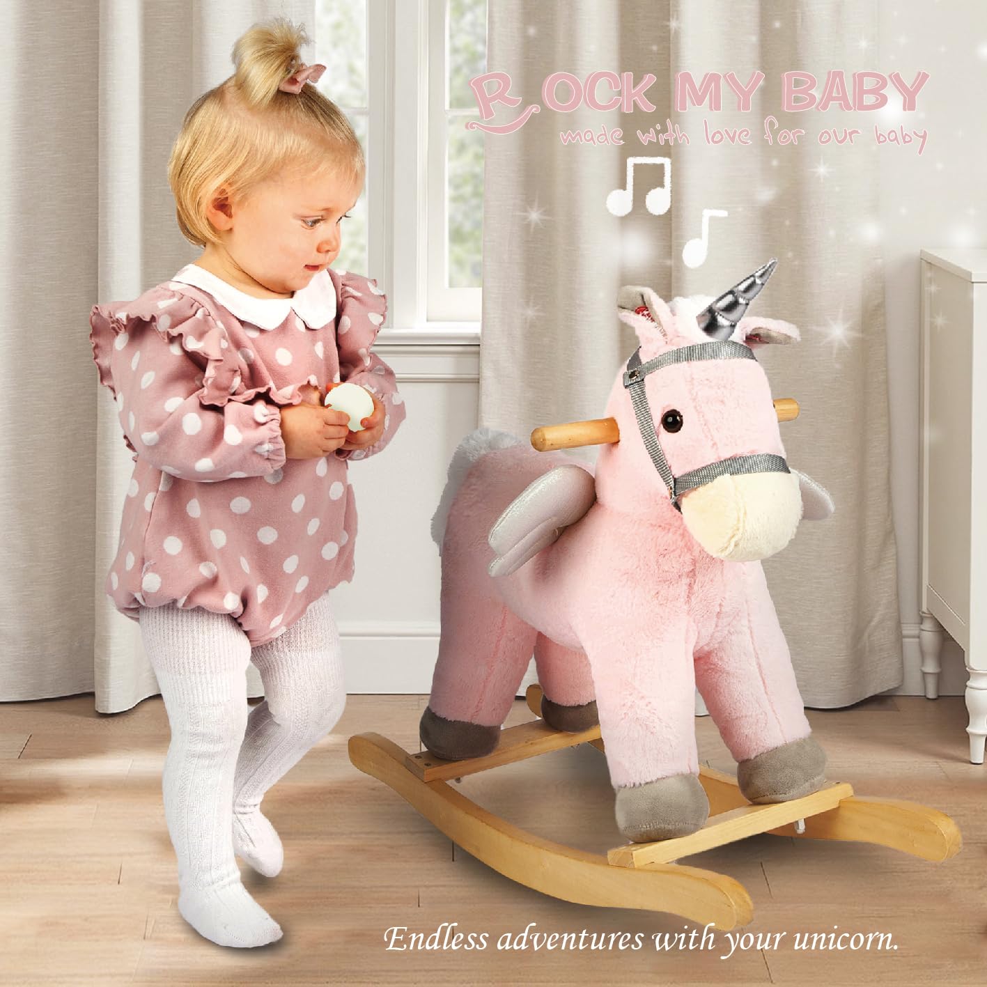 Pink Unicorn/Pony Animal Rocker with Realistic Sound Plush Stuffed Rocking