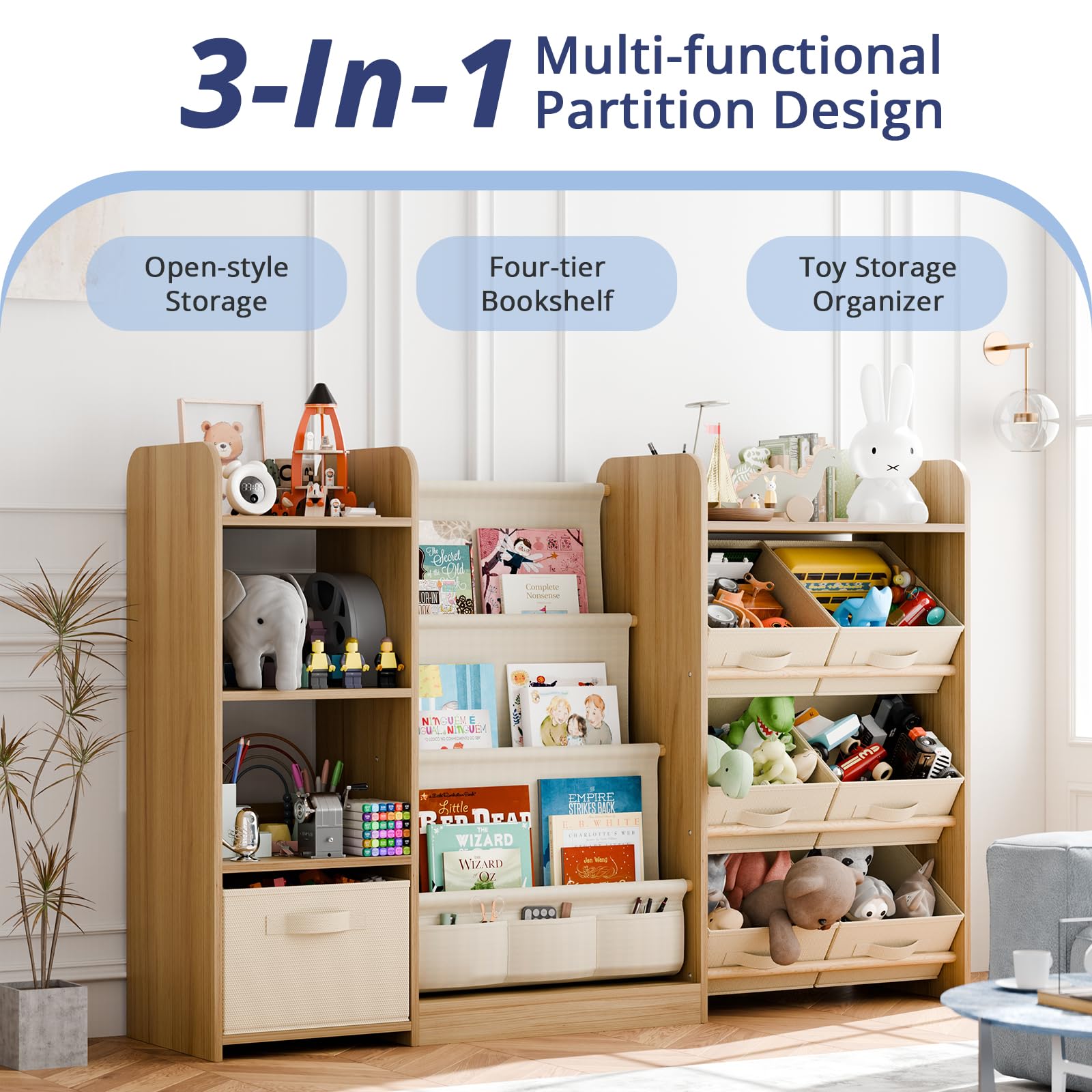 Kids Toy Storage Organizer with Bookshelf and 7 Bins