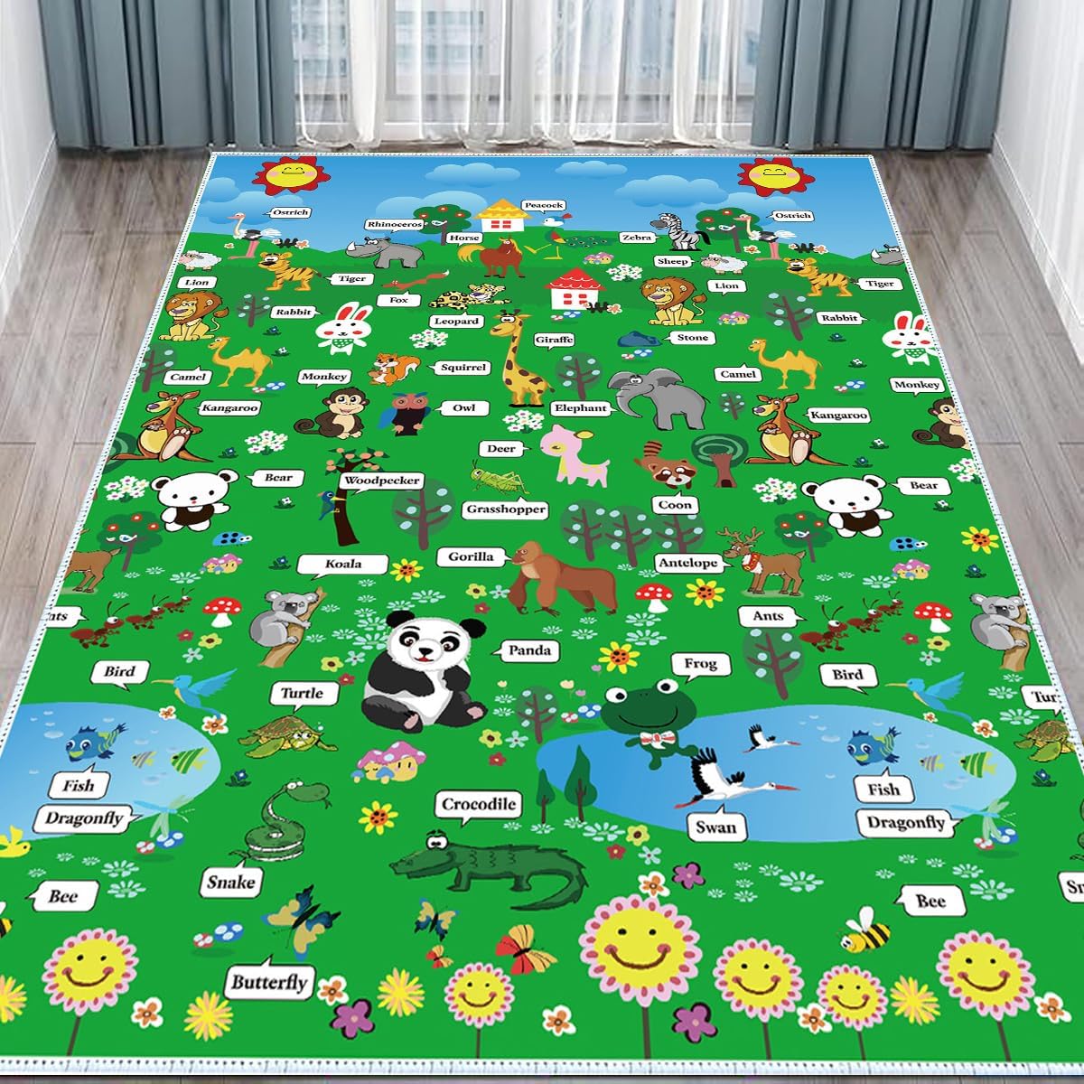 Kids' Rugs Zoo Pattern Non-Slip 6mm Thick Soft Mat Kids Room Decor Rug Non-Slip Safety