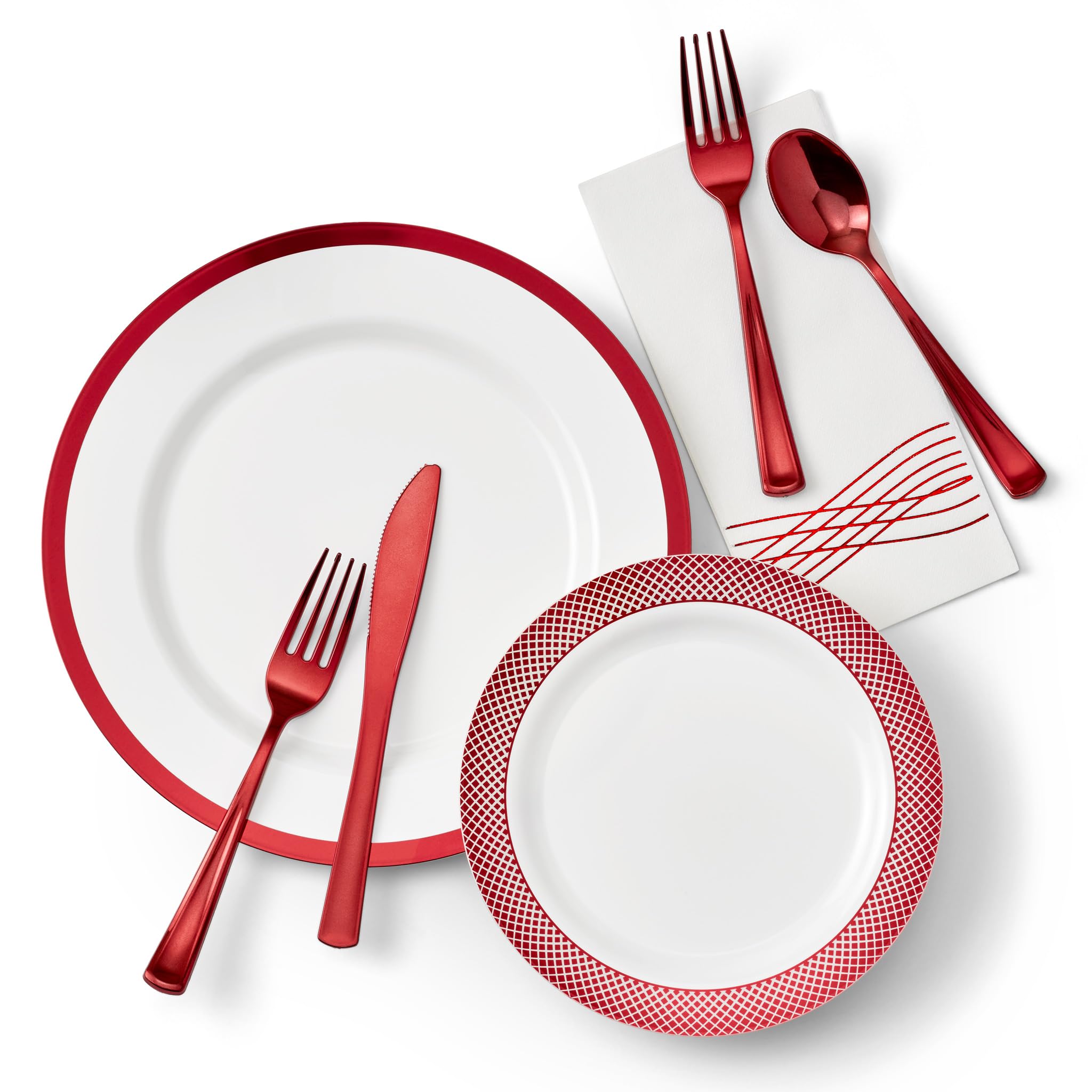 HEAVYWEIGHT 175 Pc White and Red Plates for Party
