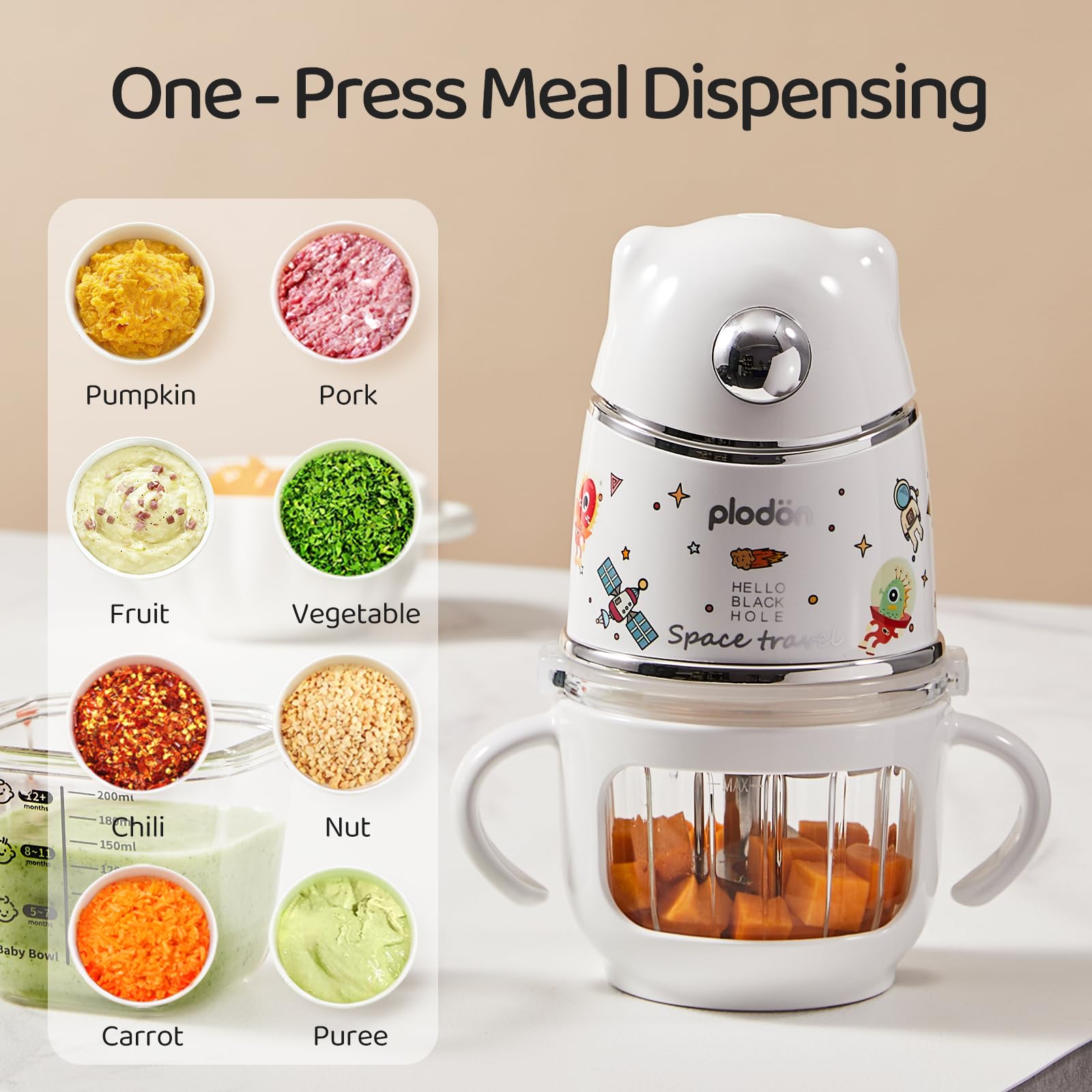 PLODON Baby Food Maker - Food Puree Processor, Fruits, Vegetables, Meats and Potatoes Mini Food Blender, Suitable for Avocados, Grapes and Strawberries Space Silver, 10 oz Gift Package