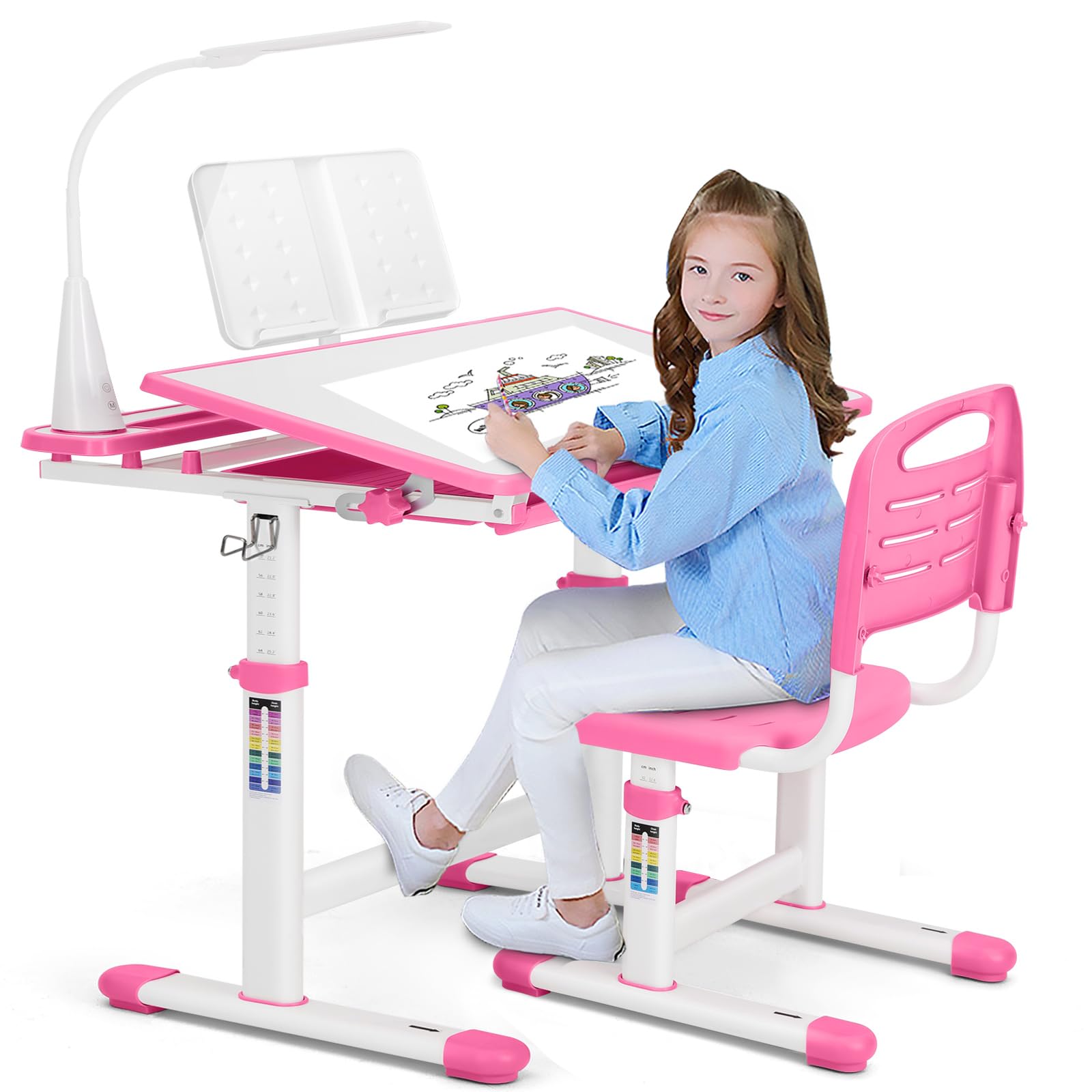 Kids Desk and Chair Set with Adjustable Height