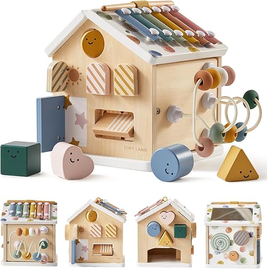 9-in-1 Wooden Activity Cube, Montessori Baby Activity Center for 1+ Year Old