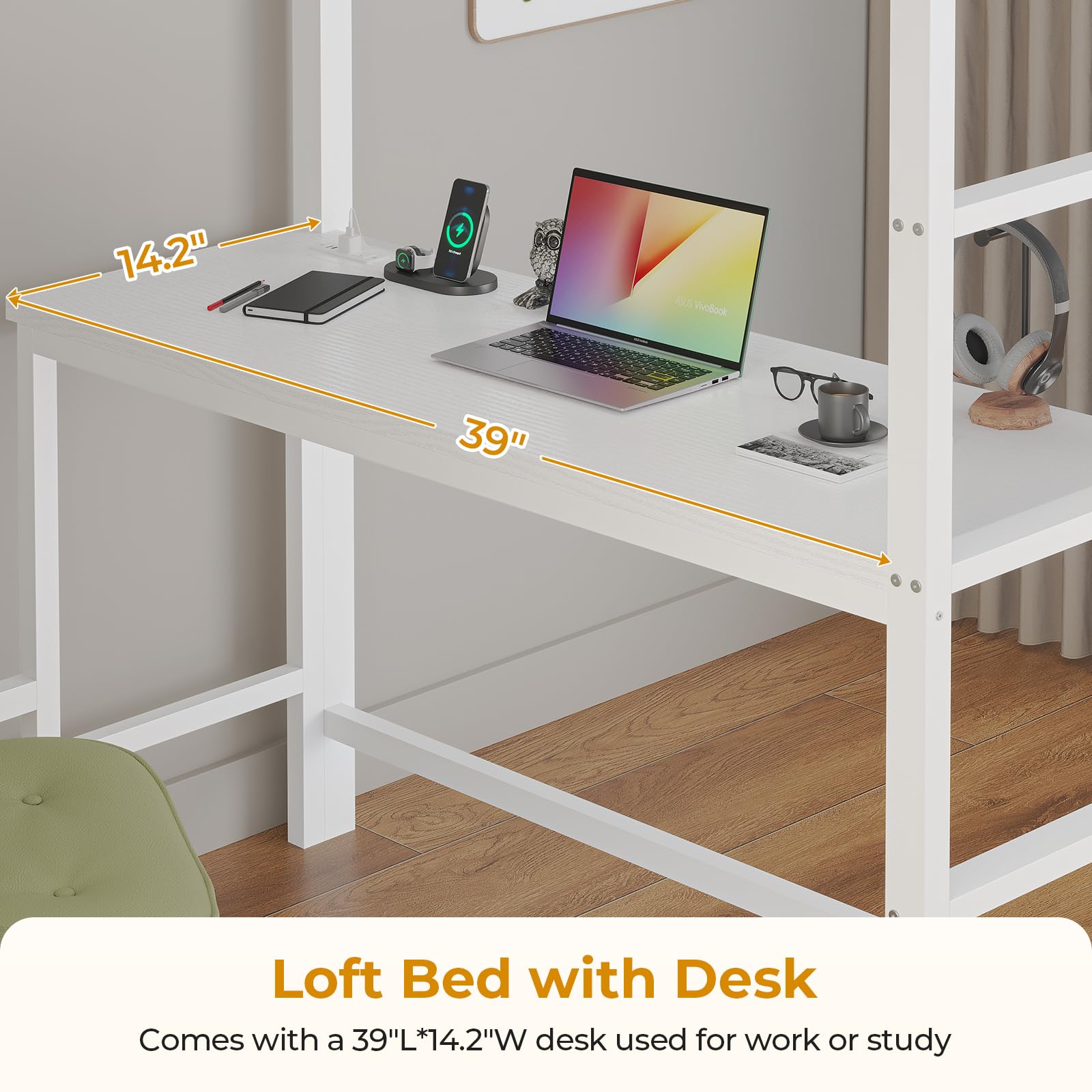 Twin Loft Bed with Desk and Storage Drawers