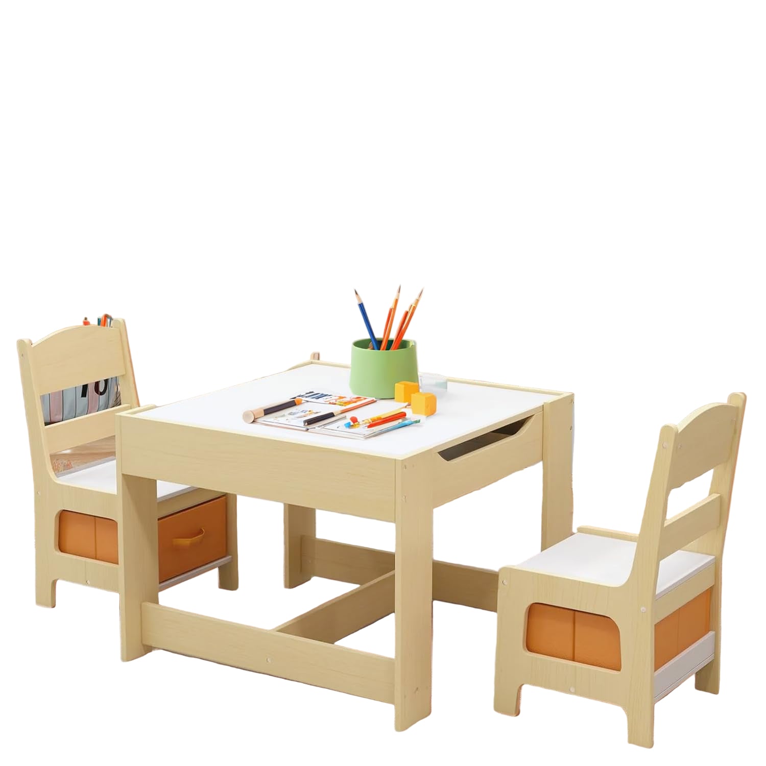 Kids Table and Chair Set, 4 in 1 Wooden Activity Desk