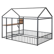 Full Size Metal House Bed, Kids Montessori Floor Bed with Desk