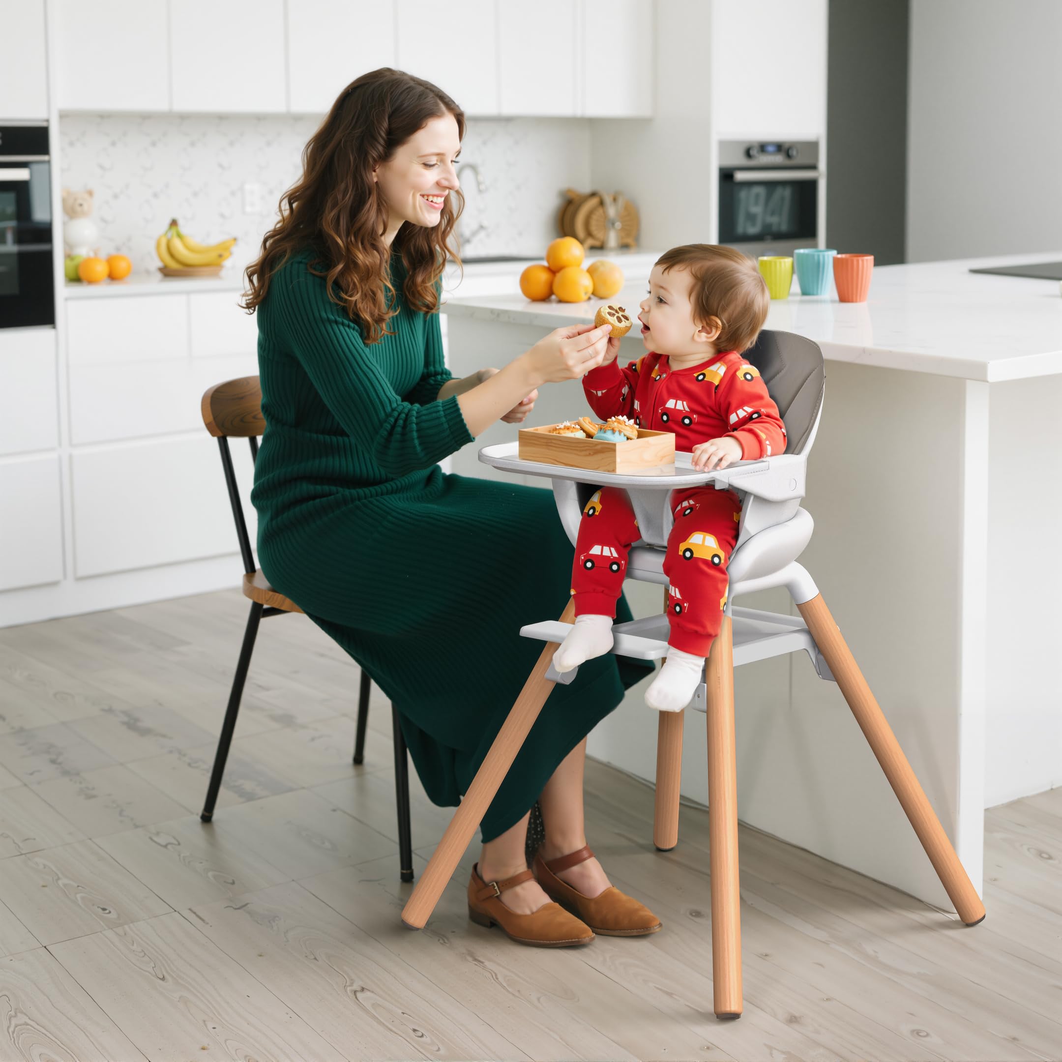 6-in-1 Convertible Baby High Chair with Wooden Legs