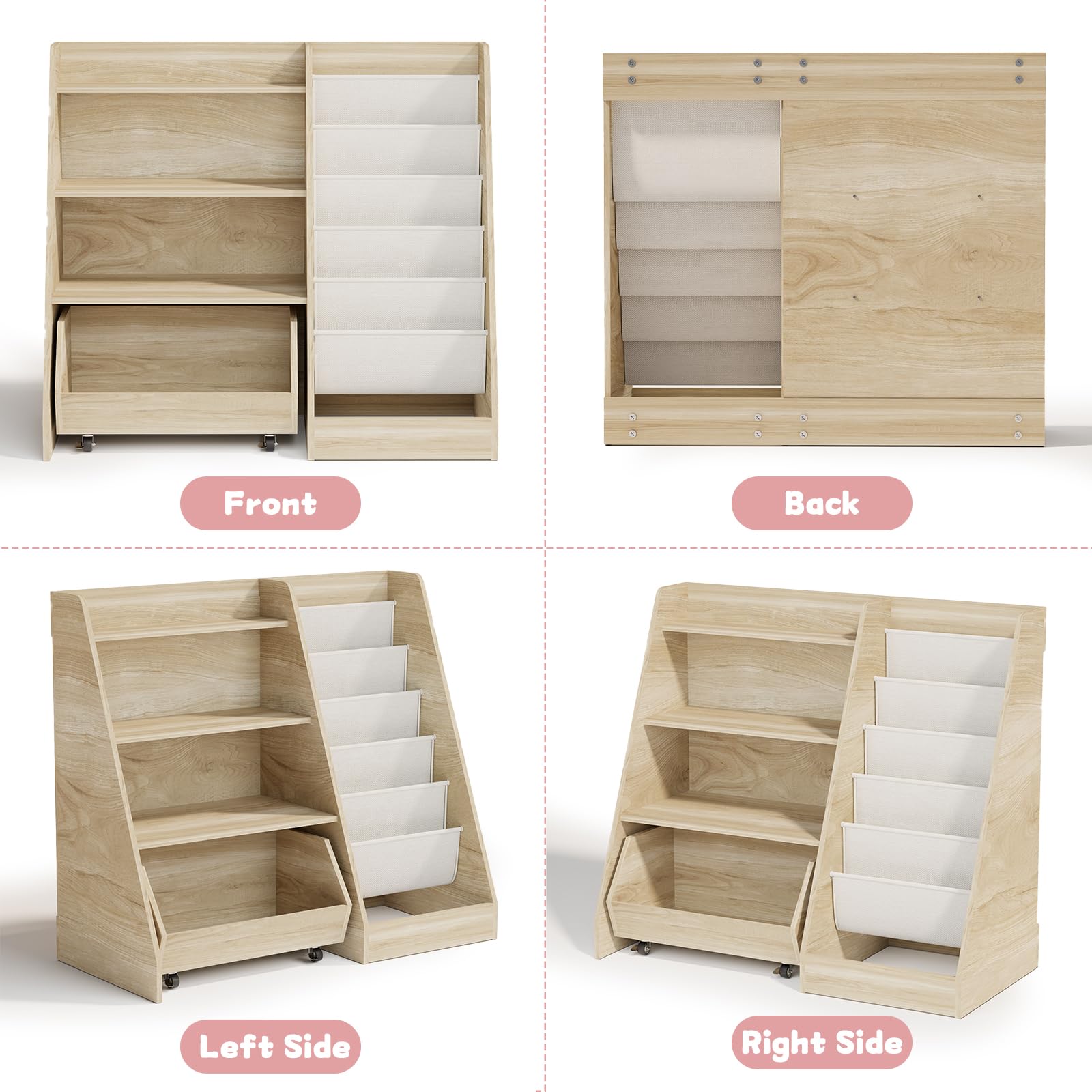 Kids Bookshelf and Toy Storage with Movable Drawer