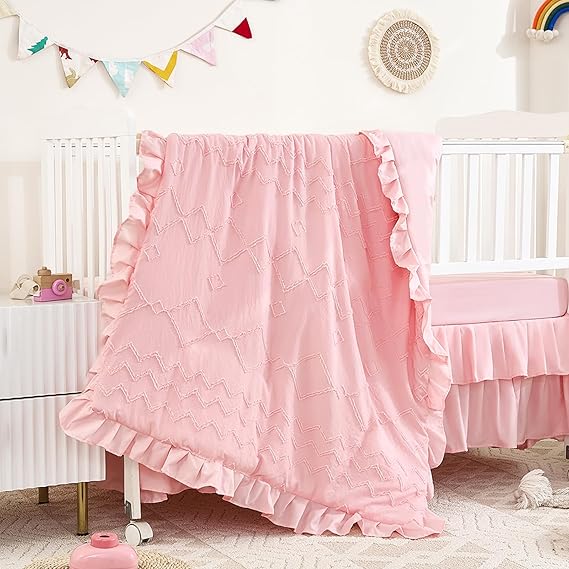 3-Piece Tufted Ruffle Crib Bedding Set for Girls