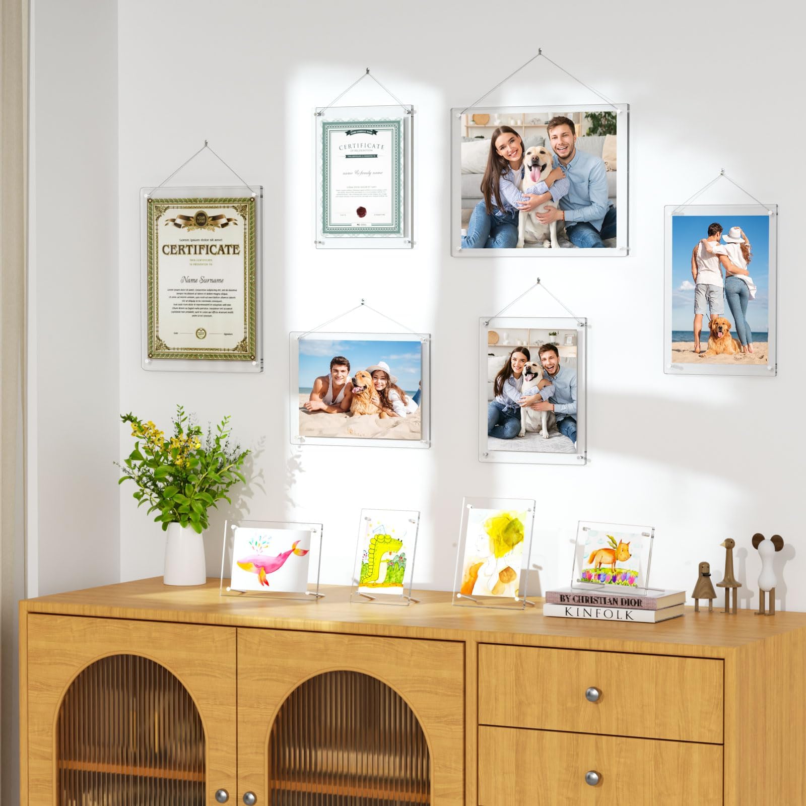 8x10 Acrylic Picture Frames 2 Pack, Clear Desk Picture Frames with Stand