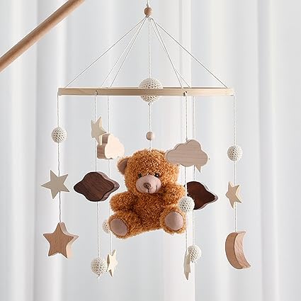 Baby Crib Mobile Bear Nursery Mobile for Boys Girls Teddy Velvet Mobile Nursery