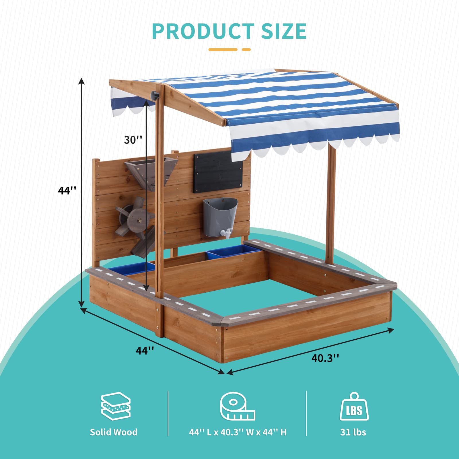 Wooden Sandbox with Roof and Canopy