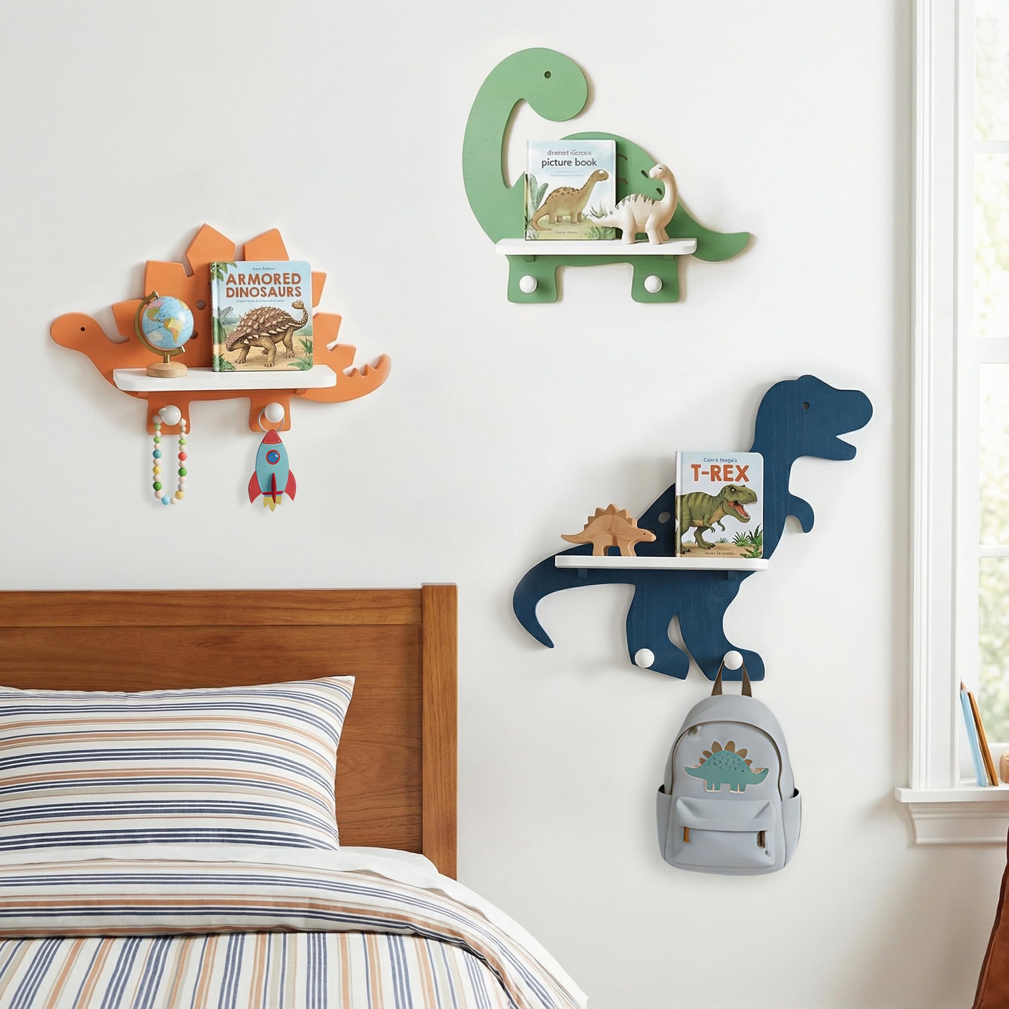 Dinosaur Wooden Wall Shelf for Kids Room