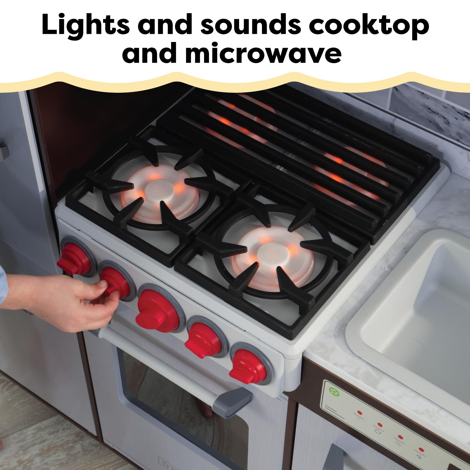 Wooden Play Kitchen with Lights Sounds and Ice Maker
