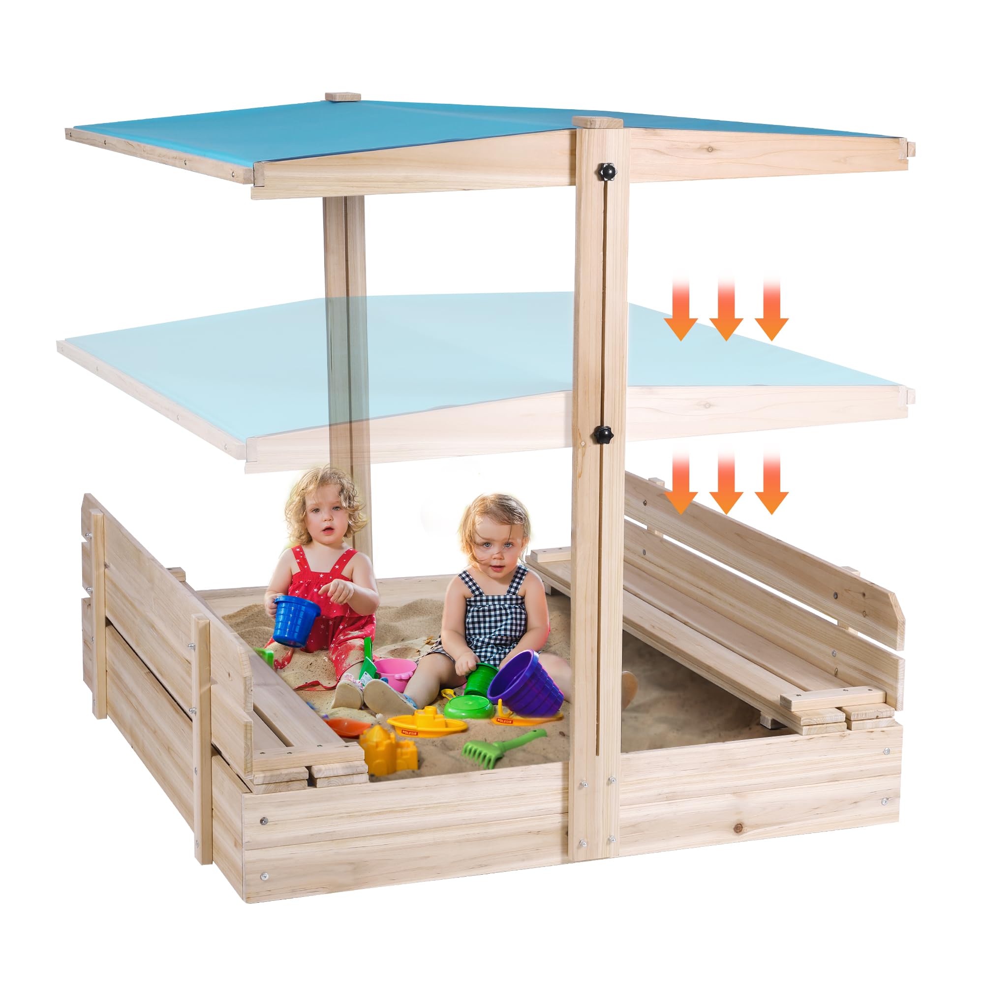 Sandbox with Lid and Cover for Kids Ages 3-8, Wooden Cabana Sand Box with Canopy