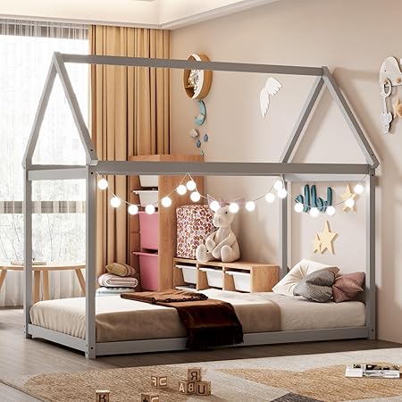 Twin House Bed, Wood Montessori Bed Frame