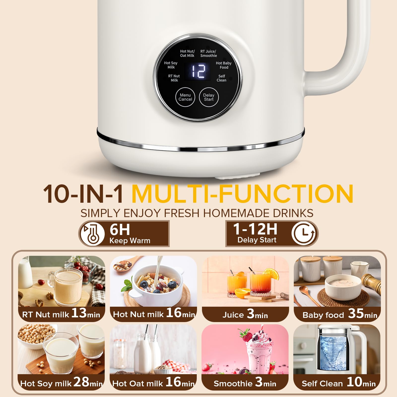 Czlife N5 Nut Milk Maker Machine, 20oz (600ml) Homemade Almond Milk, Soy, Oat, Coconut, Juice, Milkshake, Smoothies, Baby Food, Plant Based Milks with Delay Start, Keep Warm, Selfclean