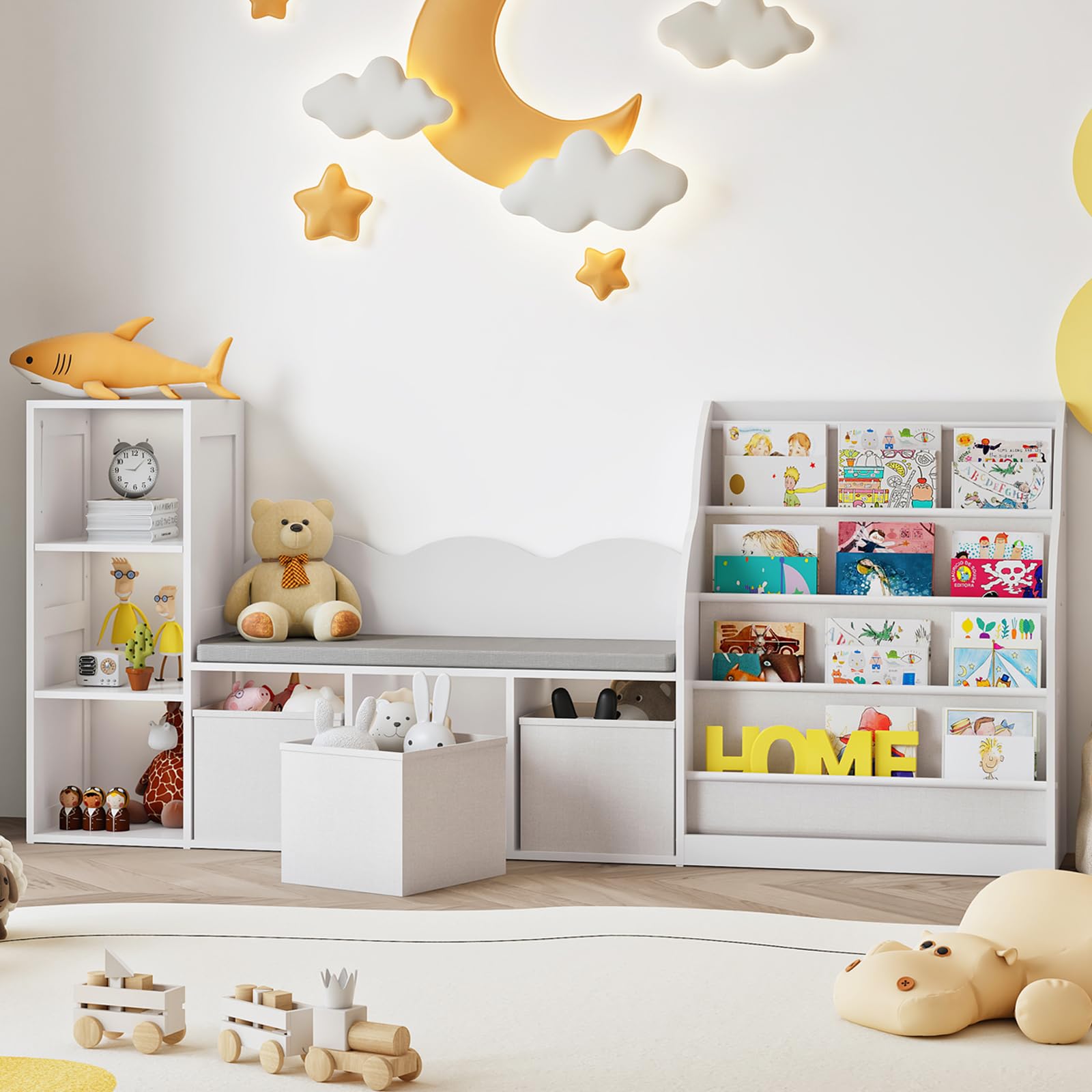 66.9" Kids Bookshelf with Reading Nook, 3-in-1 Kids Bookcase
