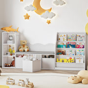 Kids Bookshelf with Reading Nook and Cushioned Seat