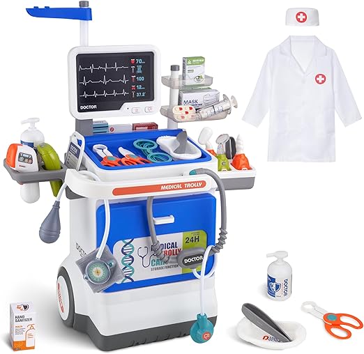Toddlers - Deluxe Pretend Play Medical Cart Toy Set with Stethoscope