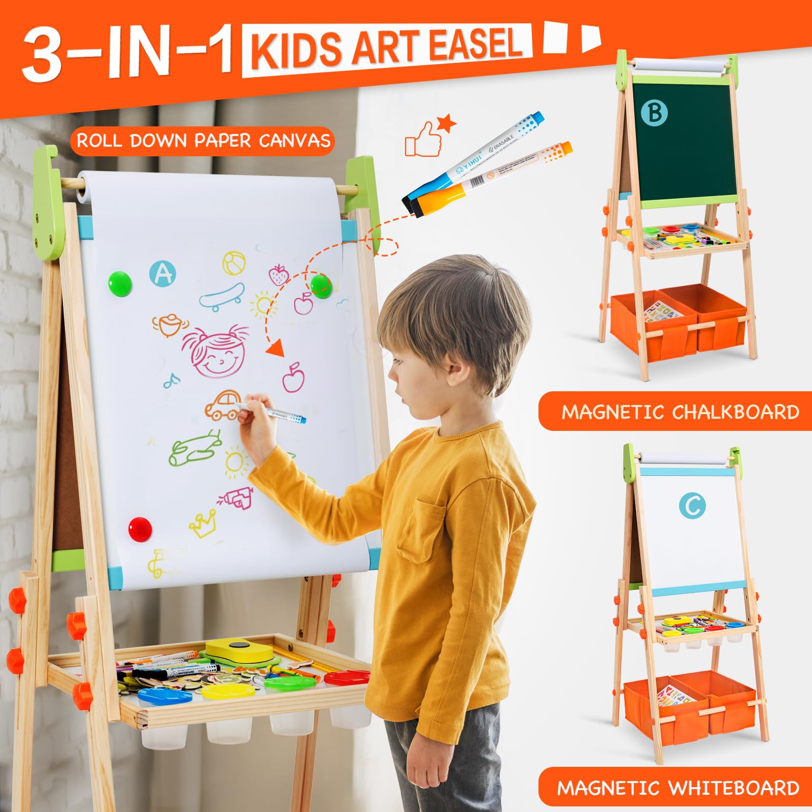 Double Sided Wooden Art Easel for Kids