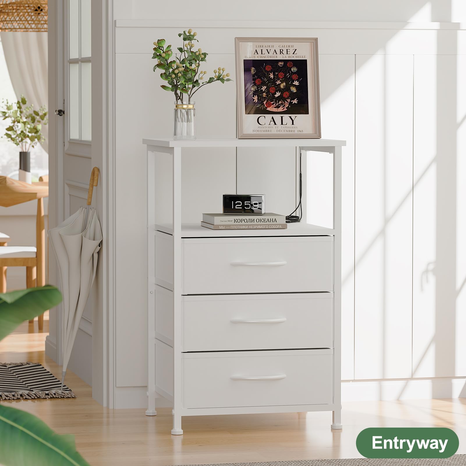 LED Nightstand with 3 Fabric Drawers